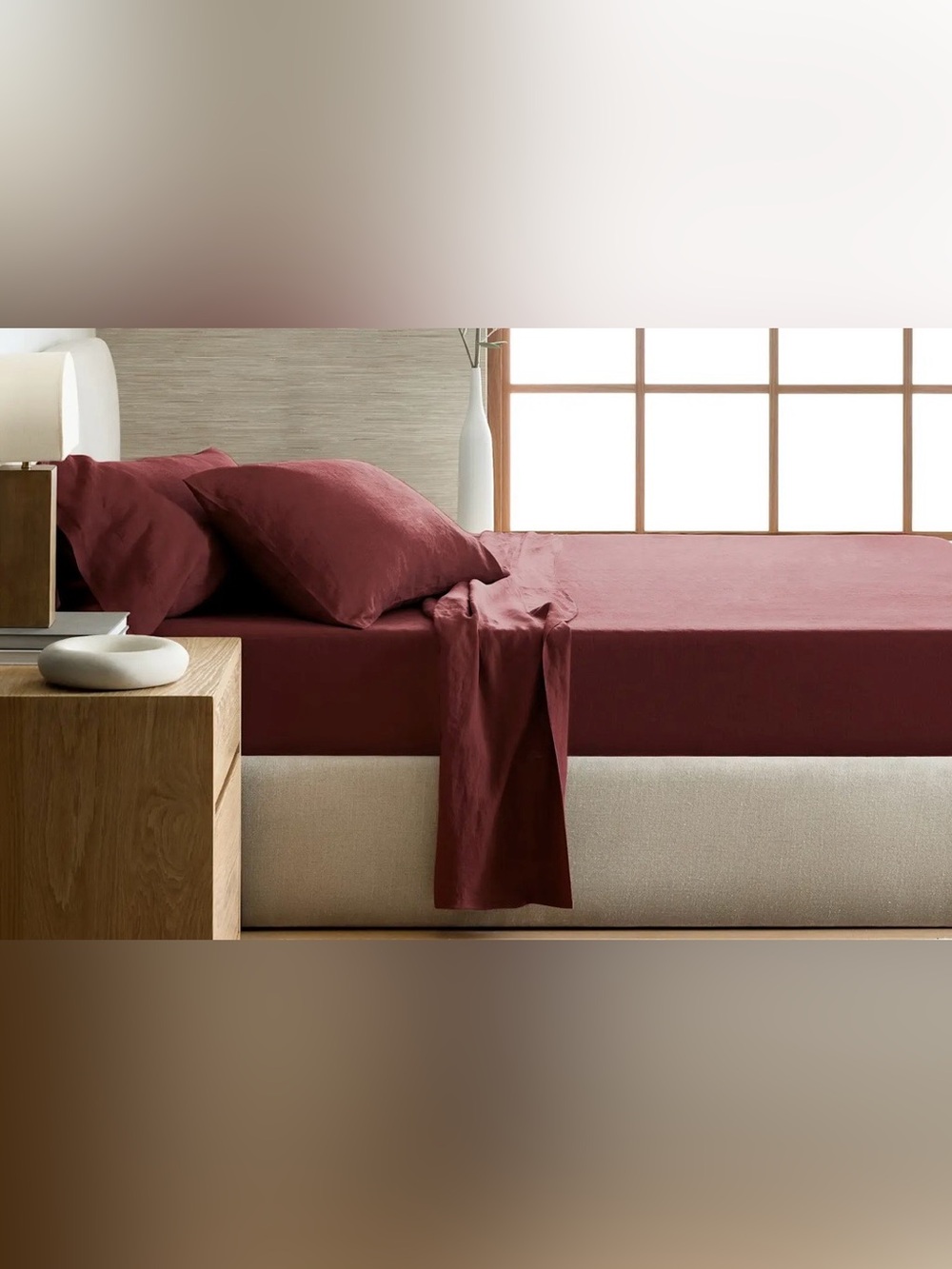 Quince European Linen 4 Pc Sheet Set, Queen (Burgundy)